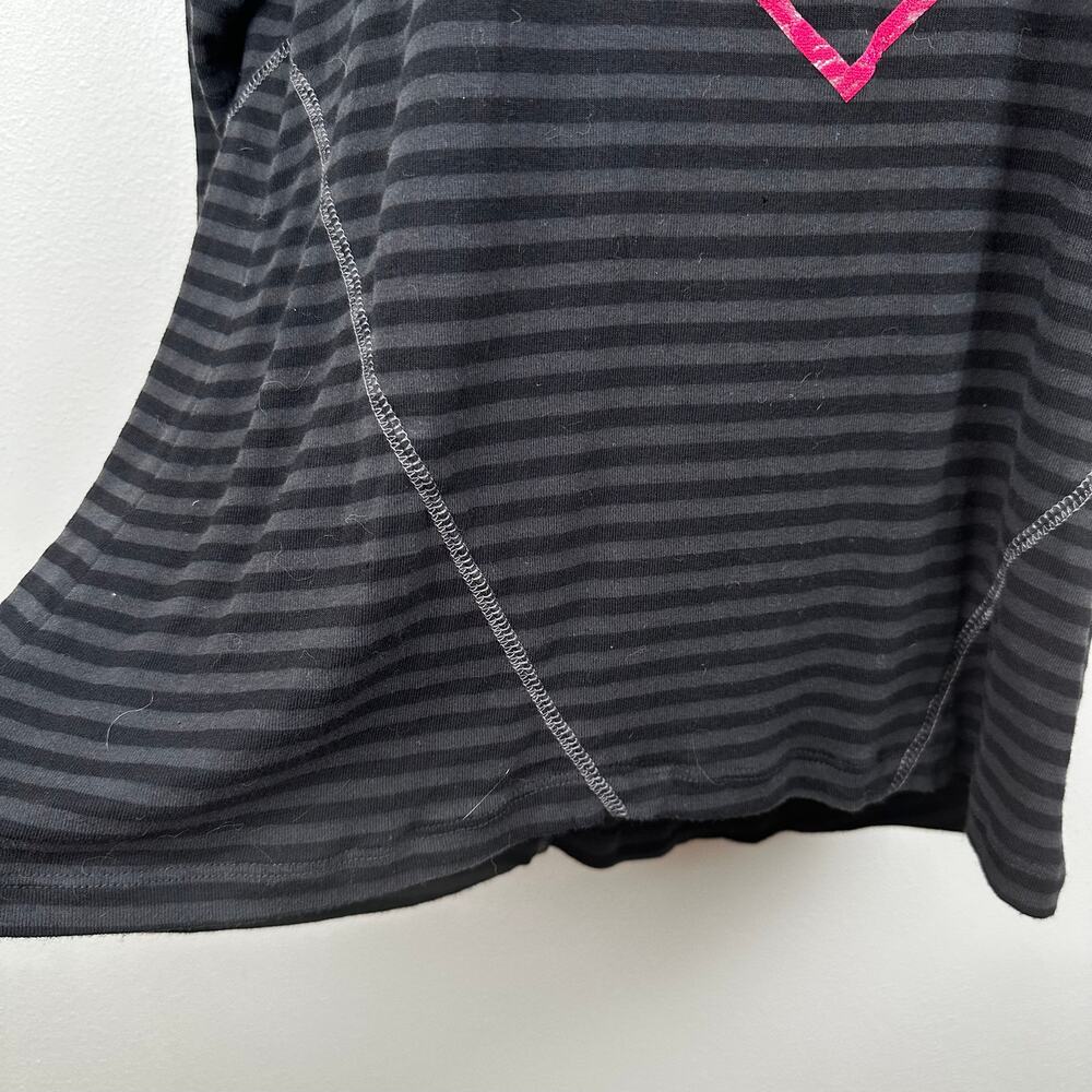 One World Striped Shirt Top Heart Graphic 3/4 Sleeve Black Pink Large - Picture 5 of 11